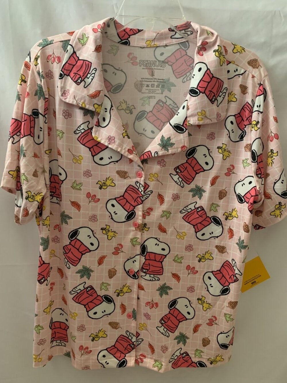 PEANUTS Snoopy Sweater Weather Fall Plaid Pajamas Set in Pink Sz LARGE - Picture 2 of 6